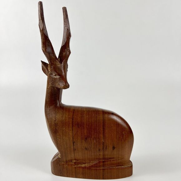 Hand Carved Wood Antelope Gazelle MCM Vtg Grace Charisma Charm Spirit Animal - Picture 1 of 10